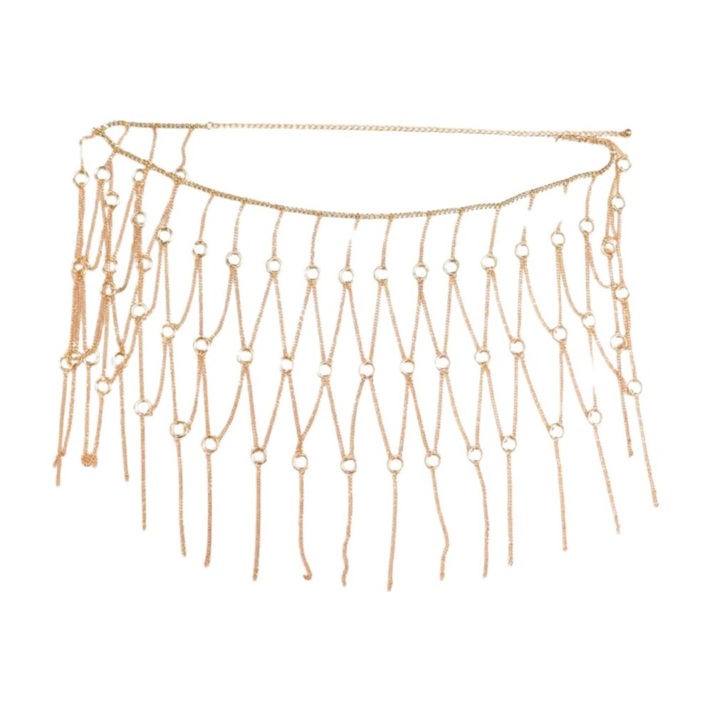 Women Gold Metal Chain Circle Rings Skirt Long Tassel Sexy Belt High Waist S M - Picture 15 of 17